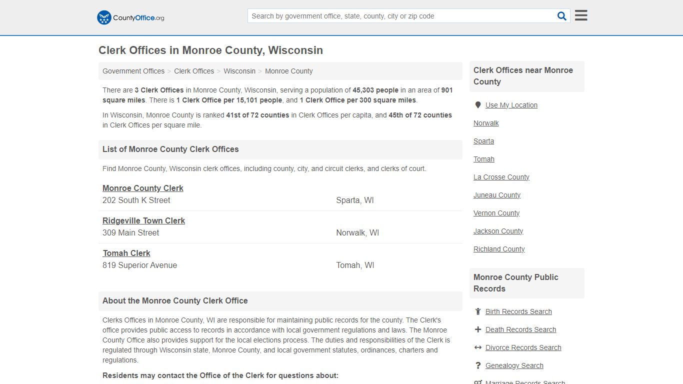 Clerk Offices - Monroe County, WI (County & Court Records)